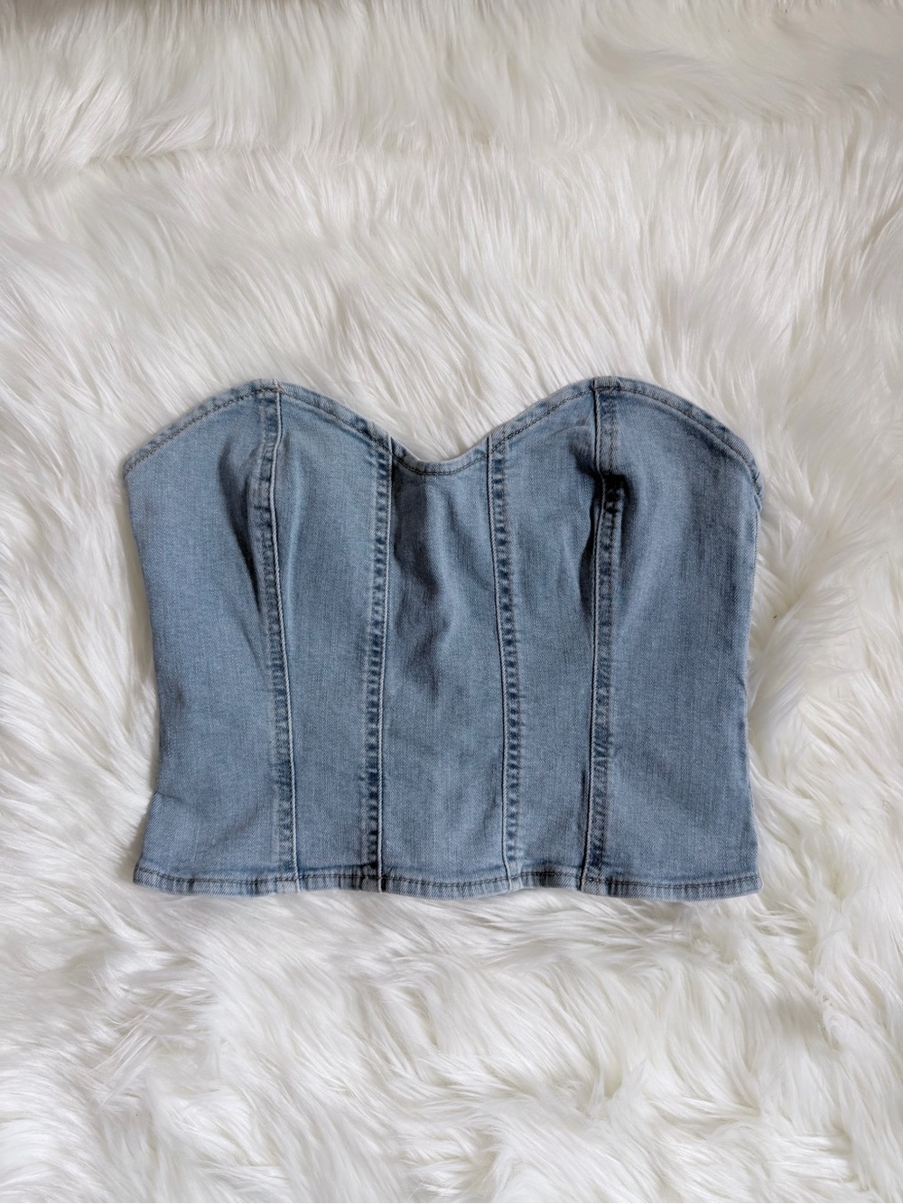 Real Denim Bustier Crop Top - Light Blue